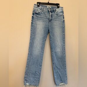Risen Jeans Size 13/31 High Rise Straight Raw Hem Light Wash Denim